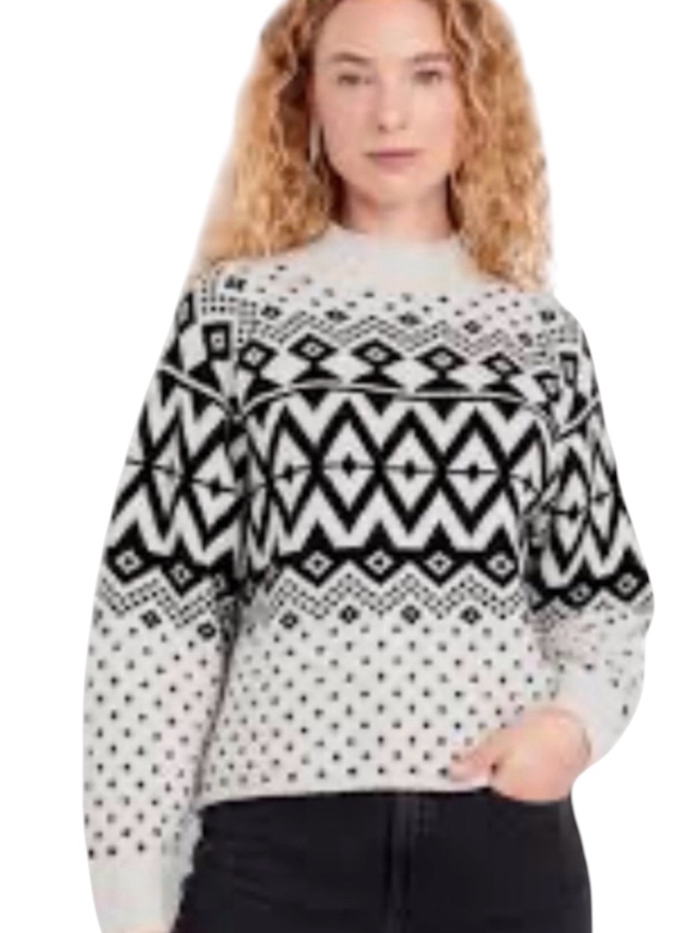 OLD NAVY SoSOFT NWT Black/White Fair Isle Pullover Sweater Size L TALL - Trendy!